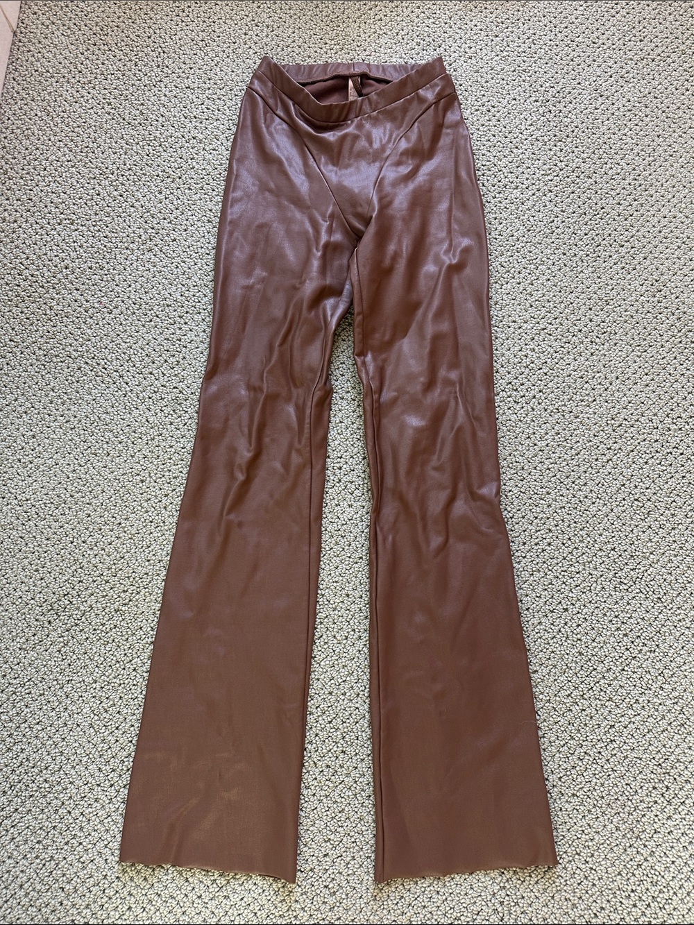 Skims brown high waist stretchy vegan leather bootcut pants S